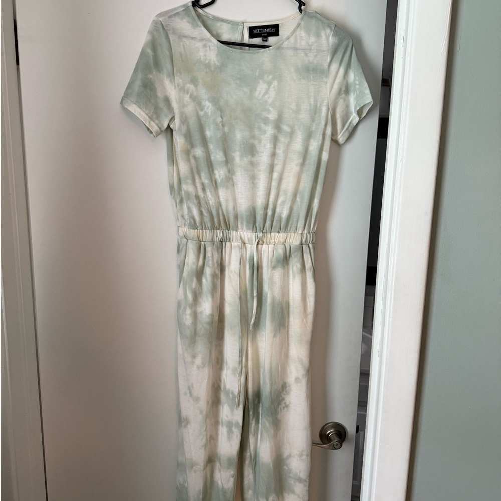 Kittenish Cream/ Green Romper